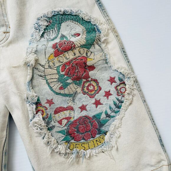 Jou Jou Vintage Shorts Tapered Light Wash 100% Cotton High Rise Patched Size 9 - Picture 2 of 13